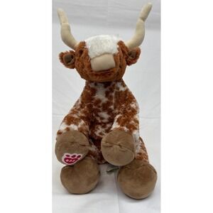 Build-A-Bear Longhorn Plush Cow Stuffed Animal 12" Brown White Spot Stain